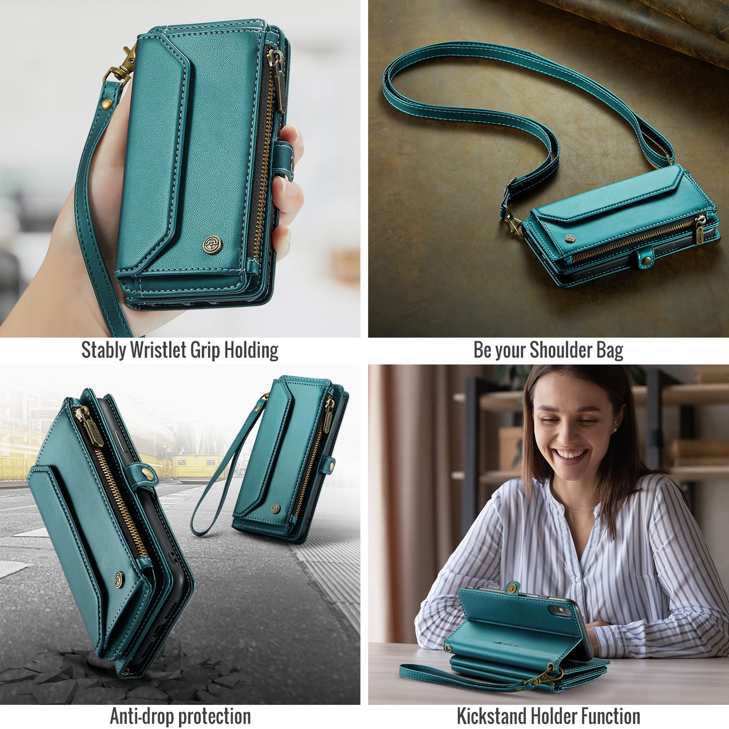 CASEME 3-in-1 Bag Crossbody iPhone X Xs Leather Case