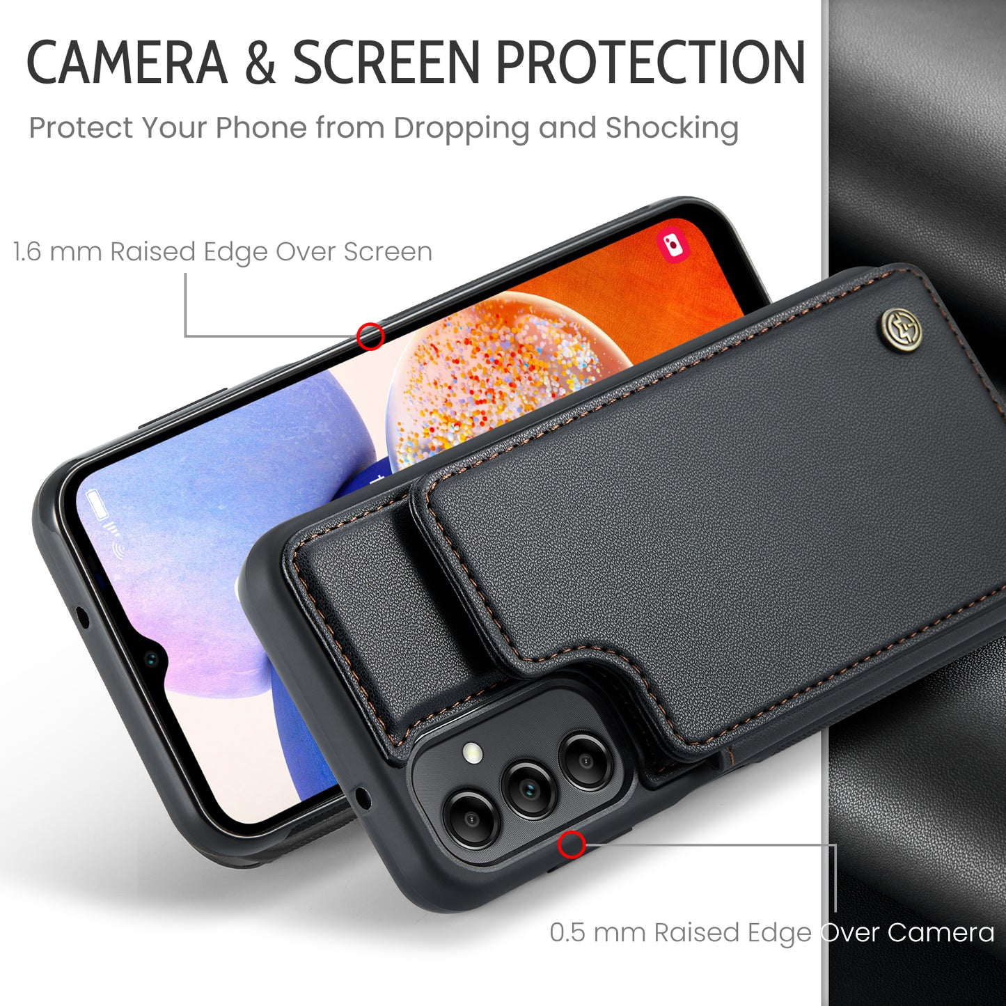 CASEME Sturdy Kickstand Galaxy A14 Leather Case Card Slots