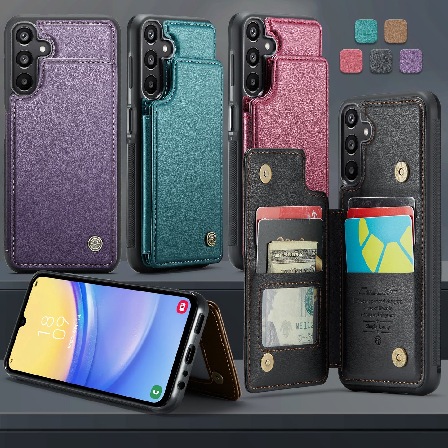 CASEME Sturdy Kickstand Galaxy A15 Leather Case Card Slots