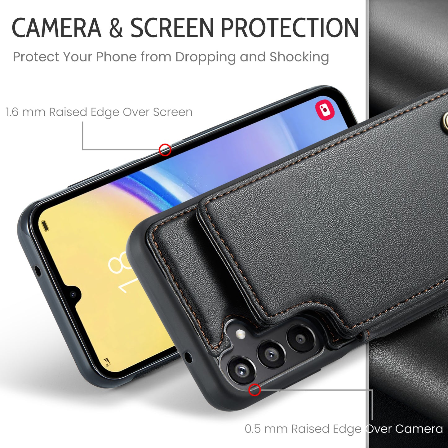 CASEME Sturdy Kickstand Galaxy A15 Leather Case Card Slots