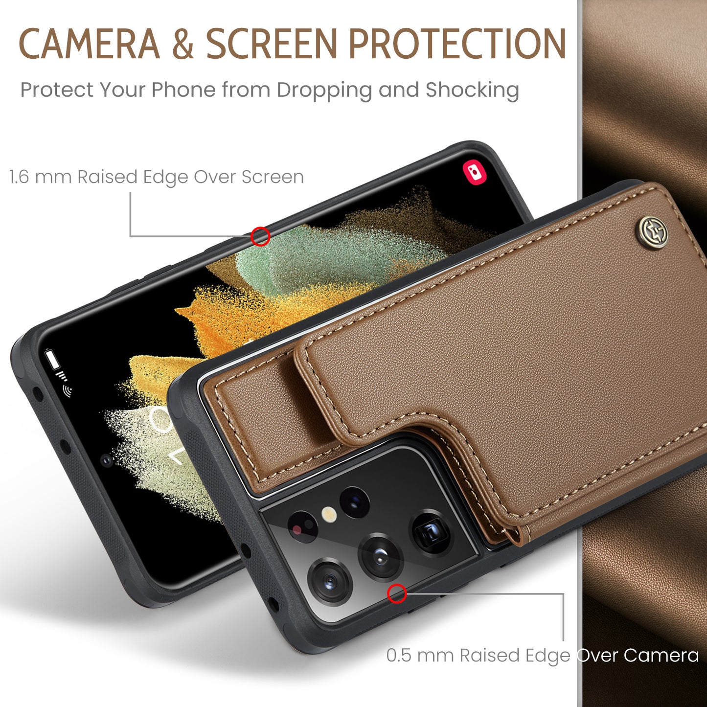 CASEME Sturdy Kickstand Galaxy S21 Ultra Leather Case Card Slots