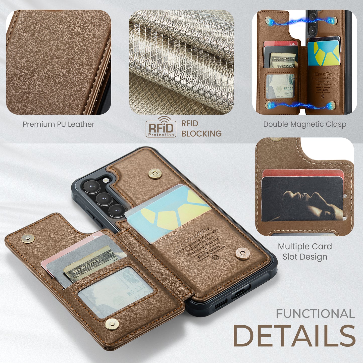 CASEME Sturdy Kickstand Galaxy S23 Leather Case Card Slots