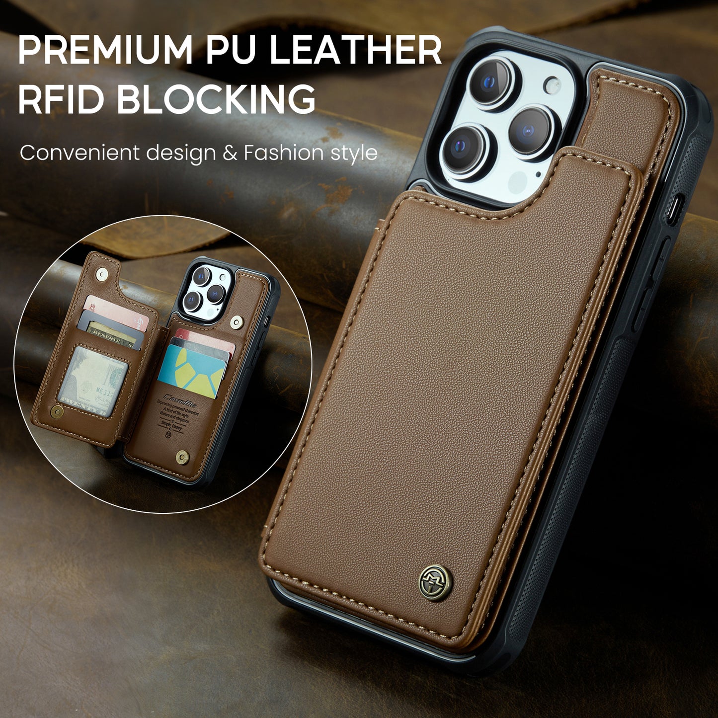 CASEME Sturdy Kickstand iPhone 12 Pro Leather Case Card Slots