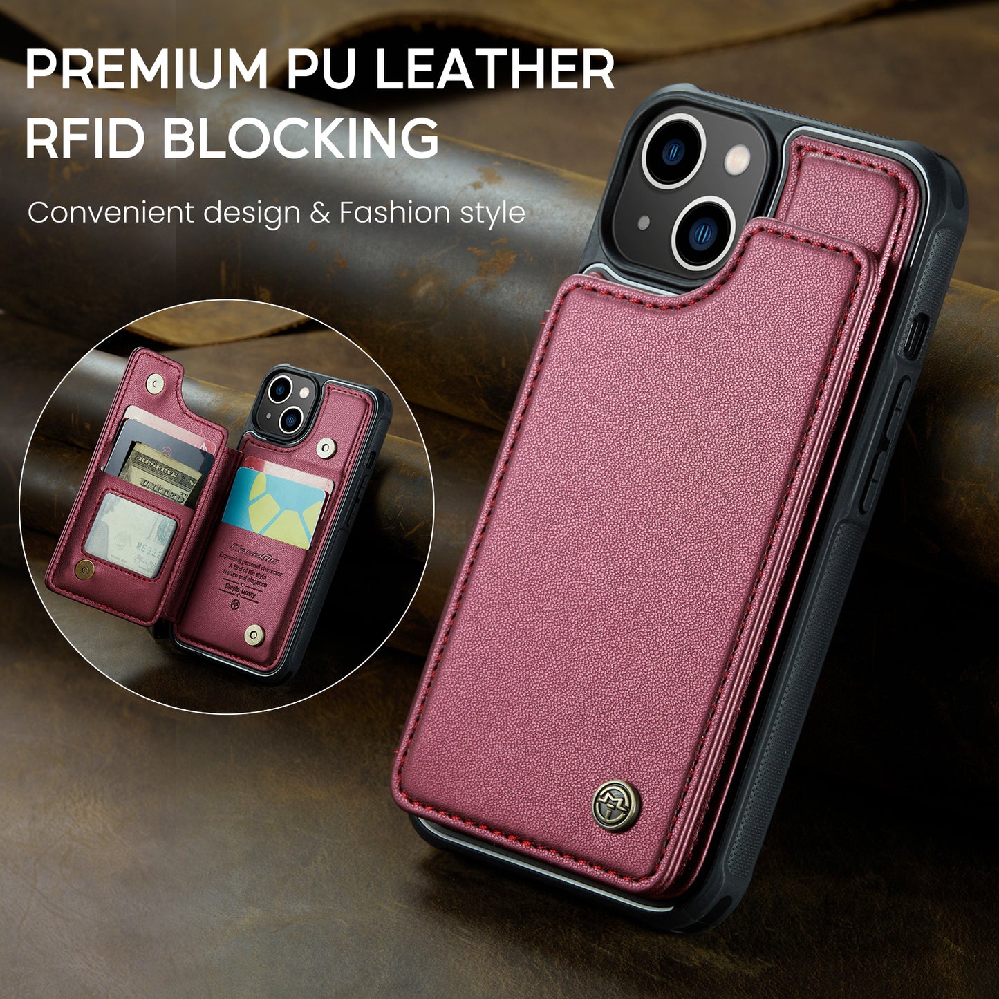 CASEME Sturdy Kickstand iPhone 13 Mini Leather Case Card Slots