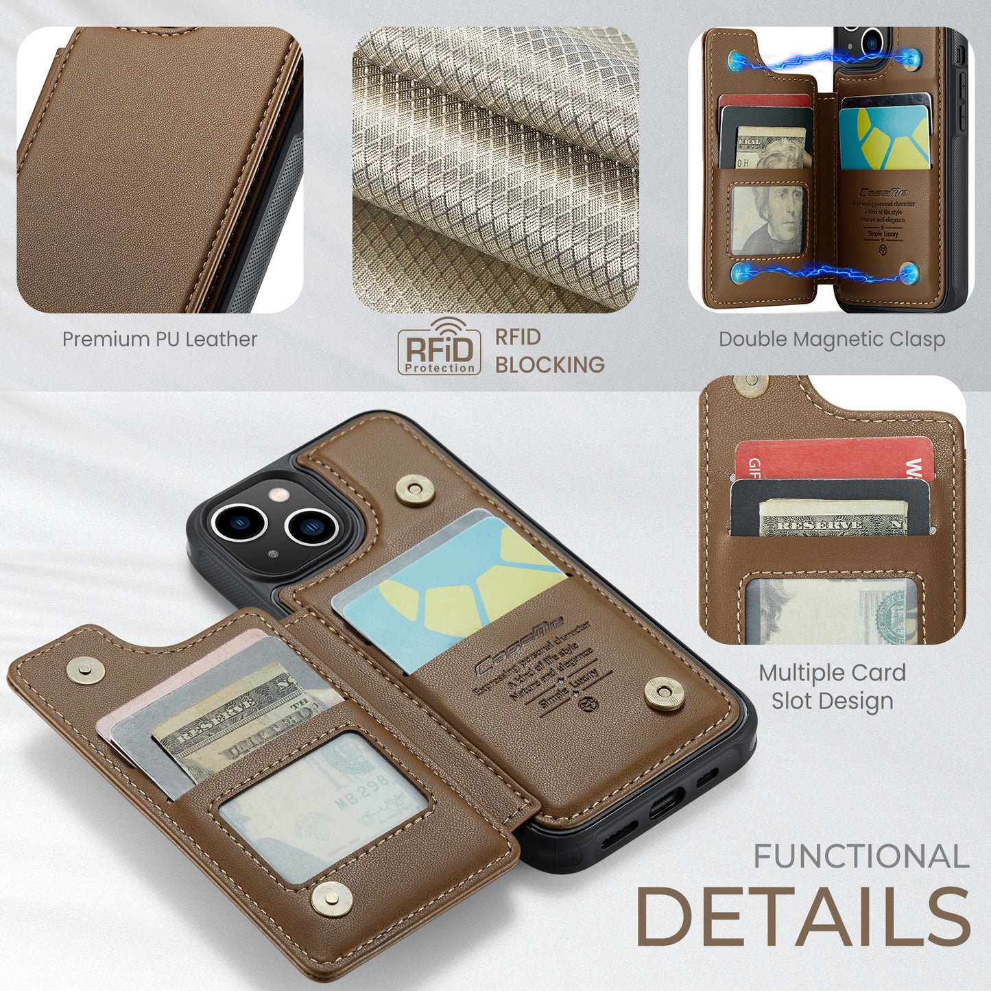 CASEME Sturdy Kickstand iPhone 14 Leather Case Card Slots