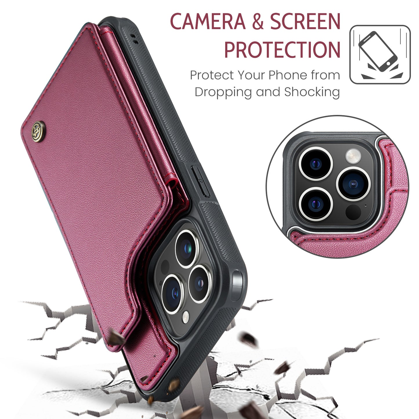 CASEME Sturdy Kickstand iPhone 16 Pro Leather Case Card Slots