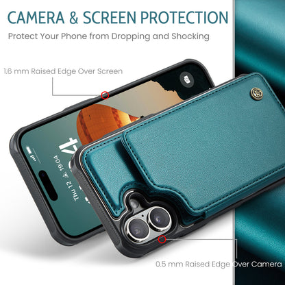 CASEME Sturdy Kickstand iPhone 16 Plus Leather Case Card Slots