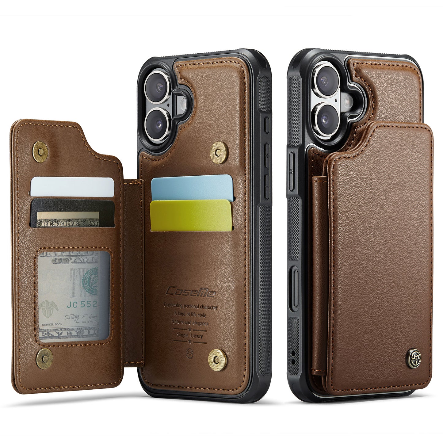 CASEME Sturdy Kickstand iPhone 16 Plus Leather Case Card Slots