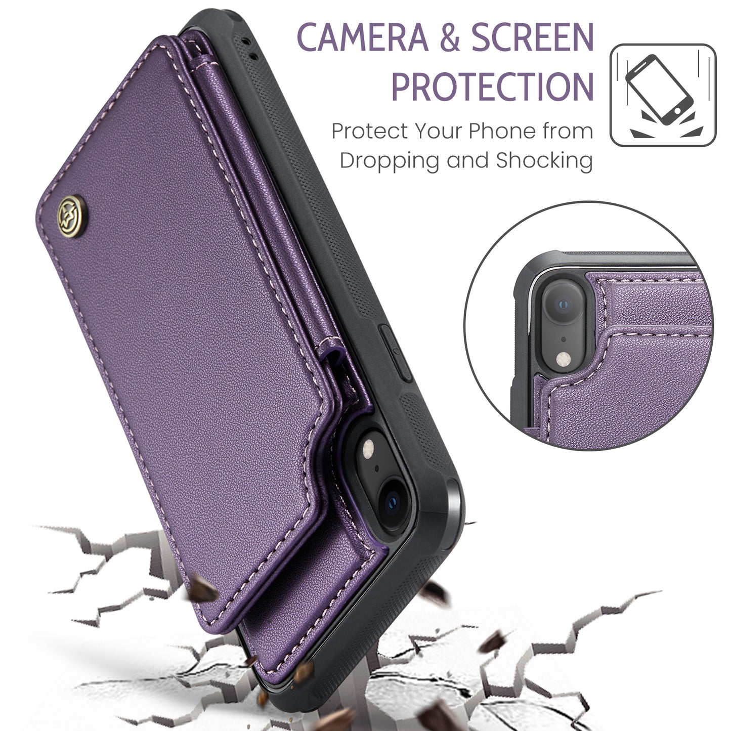 CASEME Sturdy Kickstand iPhone XR Leather Case Card Slots