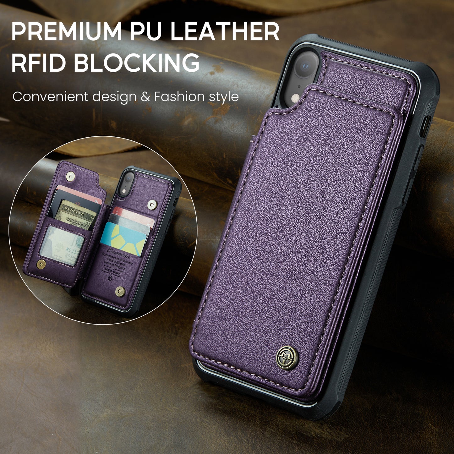 CASEME Sturdy Kickstand iPhone XR Leather Case Card Slots