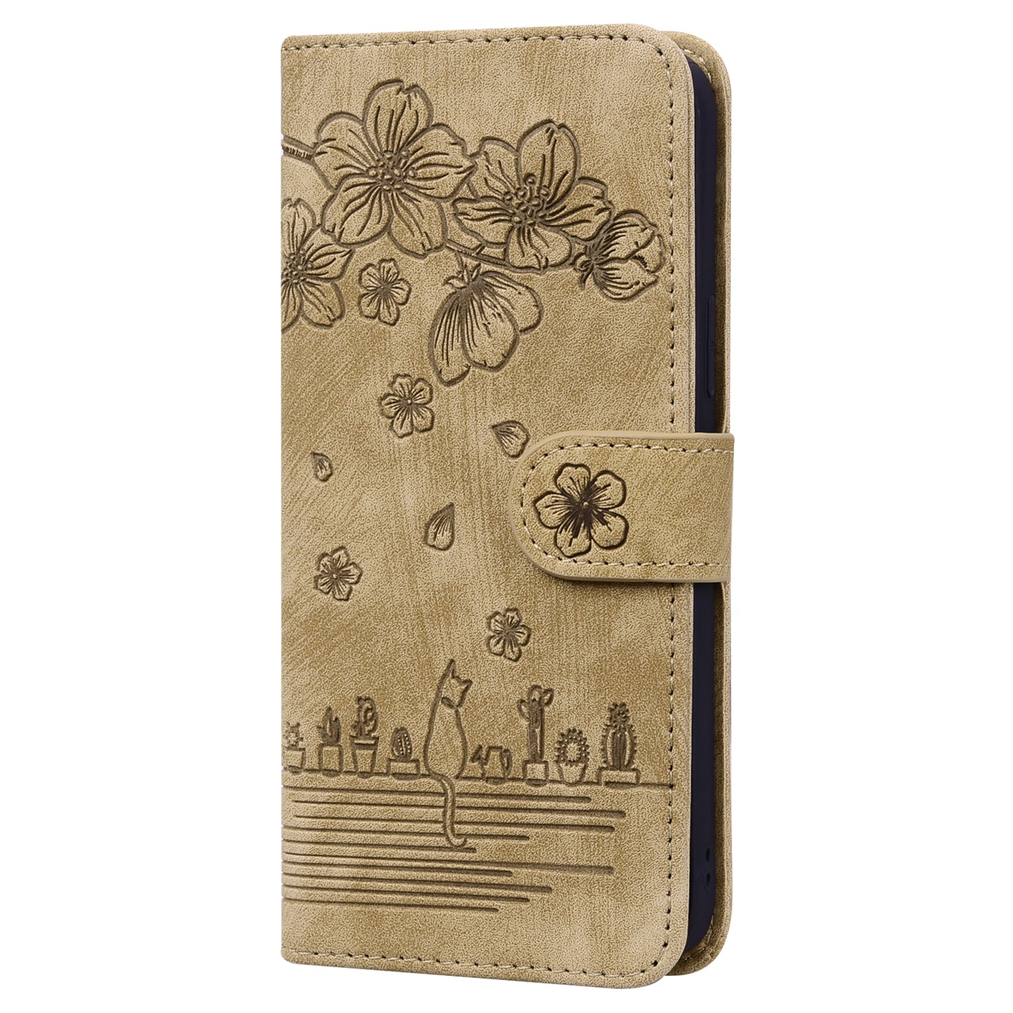 Cat Cherry Blossoms Galaxy A04s Grils Case Retro Leather Embossing Wallet Stand