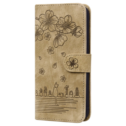 Cat Cherry Blossoms iPhone SE (2022) Grils Case Retro Leather Embossing Wallet Stand