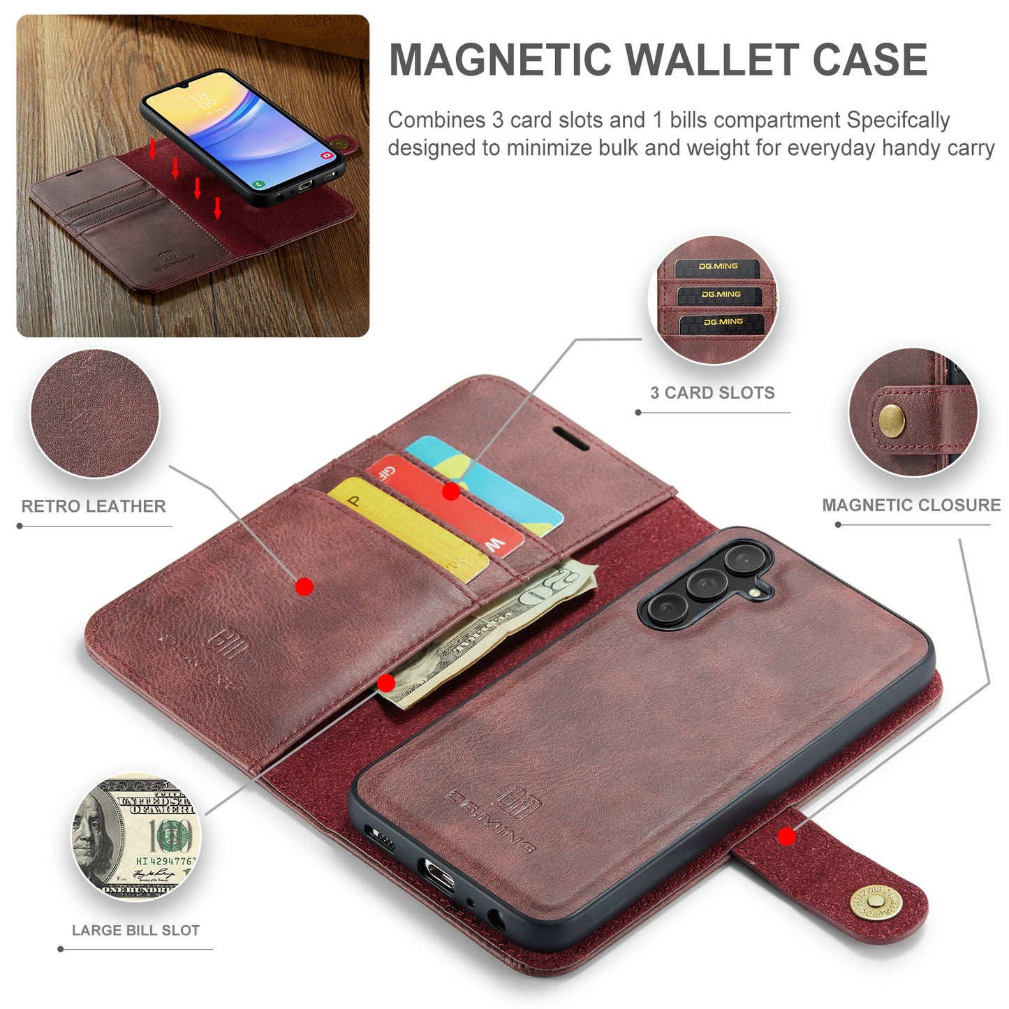 DG.MING Detachable 2 In 1 Wallet Galaxy A15 Leather Case