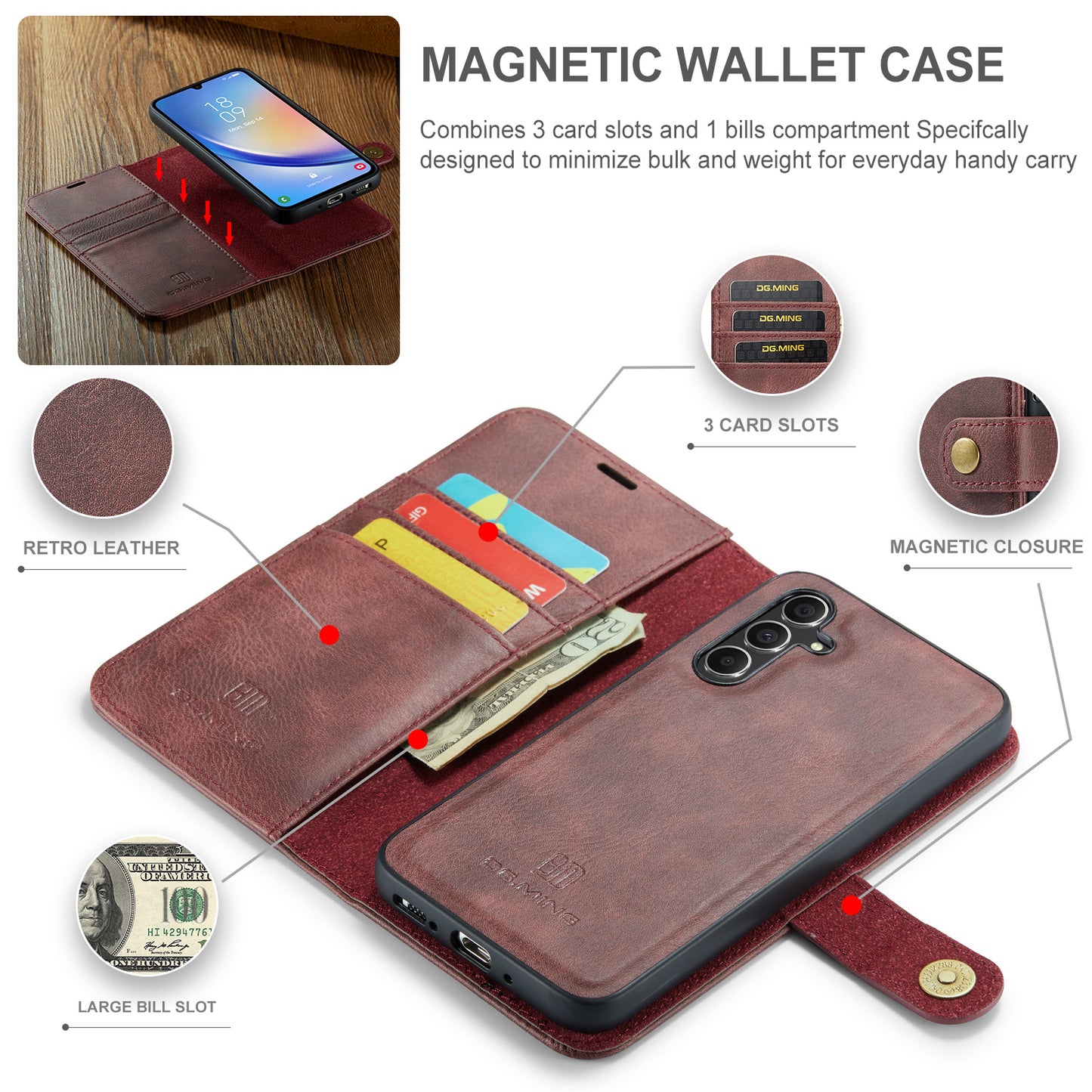 DG.MING Detachable 2 In 1 Wallet Galaxy A34 Leather Case