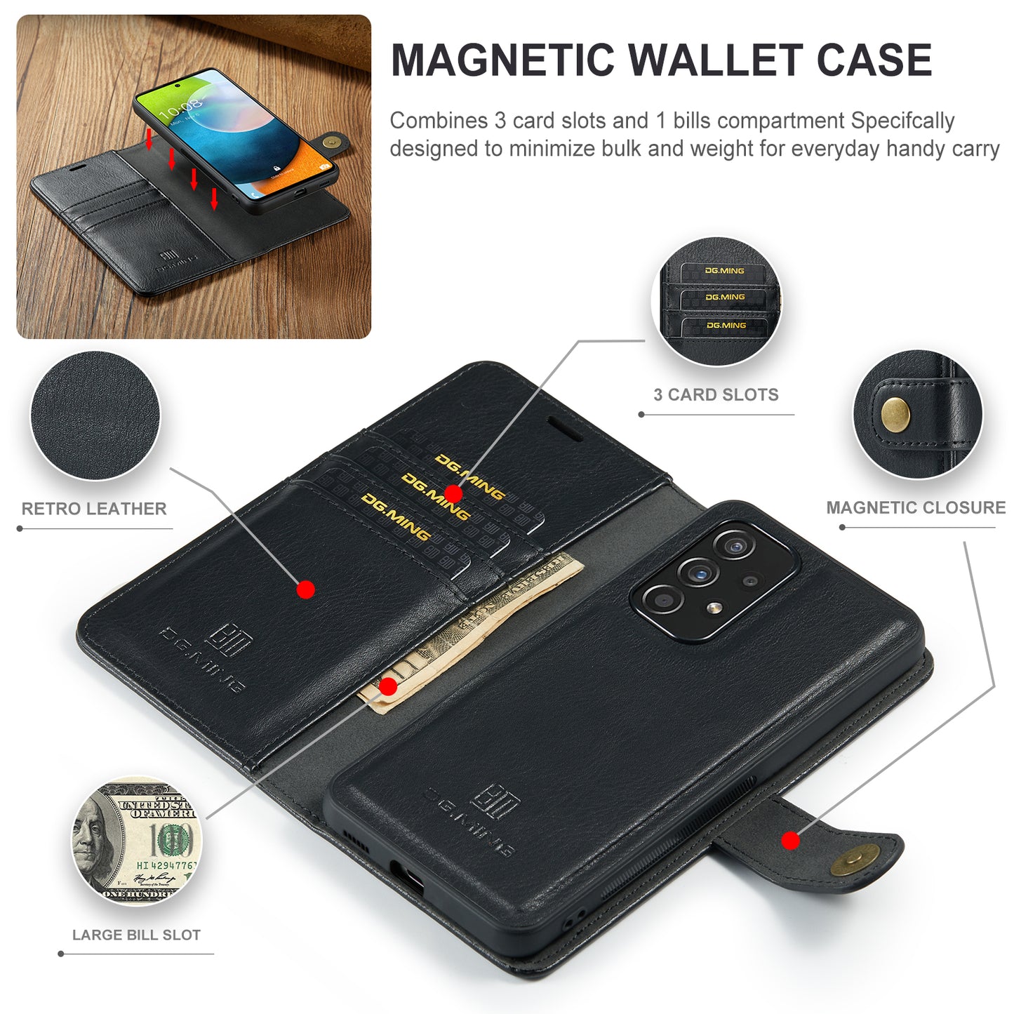 DG.MING Detachable 2 In 1 Wallet Galaxy A53 Leather Case