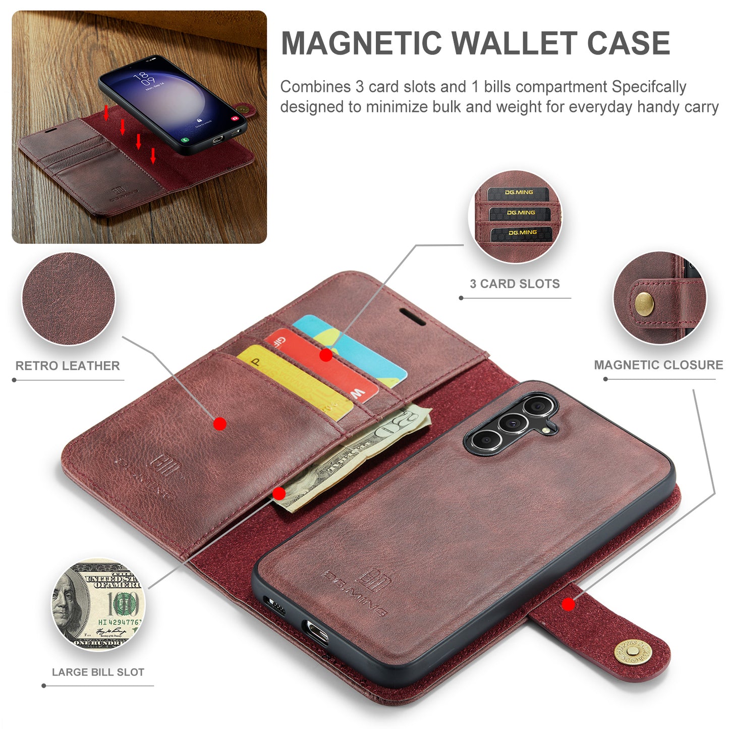 DG.MING Detachable 2 In 1 Wallet Galaxy A55 Leather Case