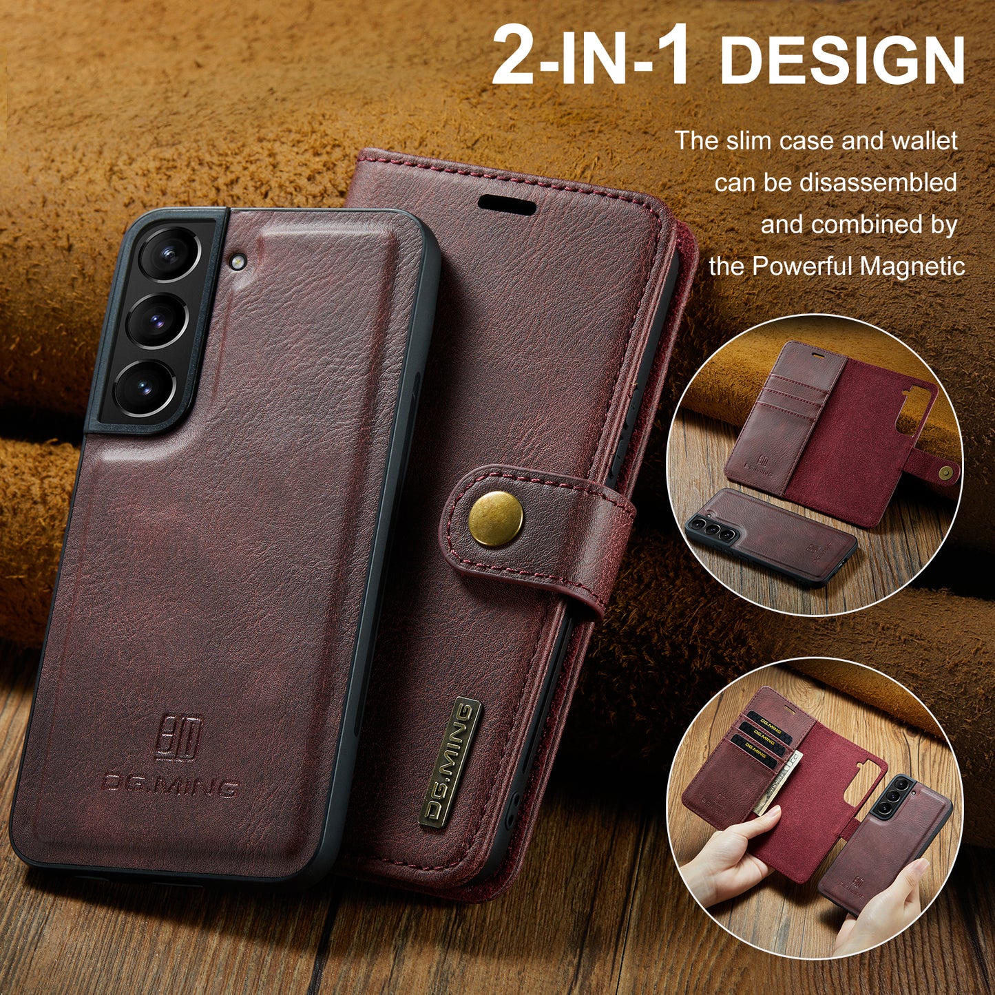 DG.MING Detachable 2 In 1 Wallet Galaxy S22 Leather Case