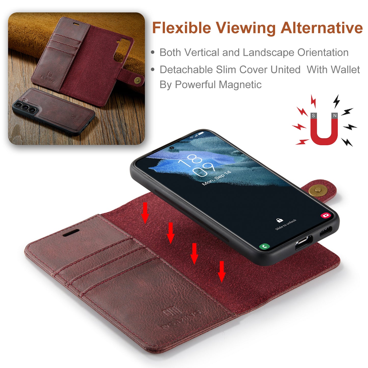 DG.MING Detachable 2 In 1 Wallet Galaxy S22 Leather Case