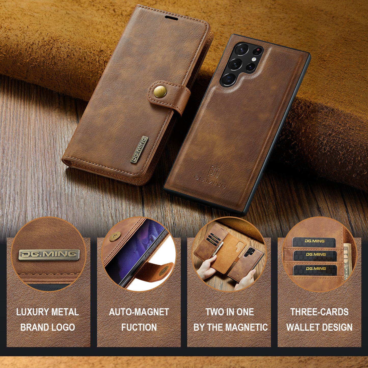 DG.MING Detachable 2 In 1 Wallet Galaxy S22 Ultra Leather Case