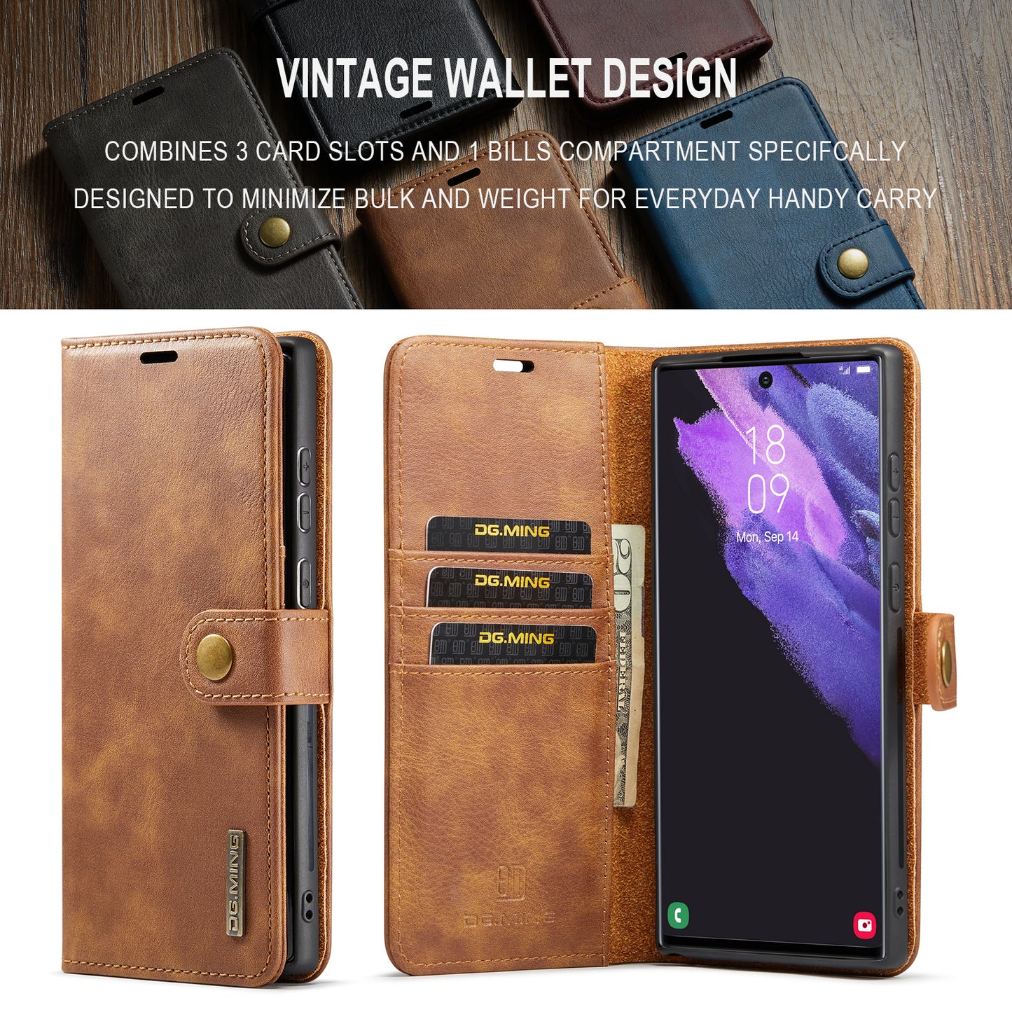 DG.MING Detachable 2 In 1 Wallet Galaxy S22 Ultra Leather Case