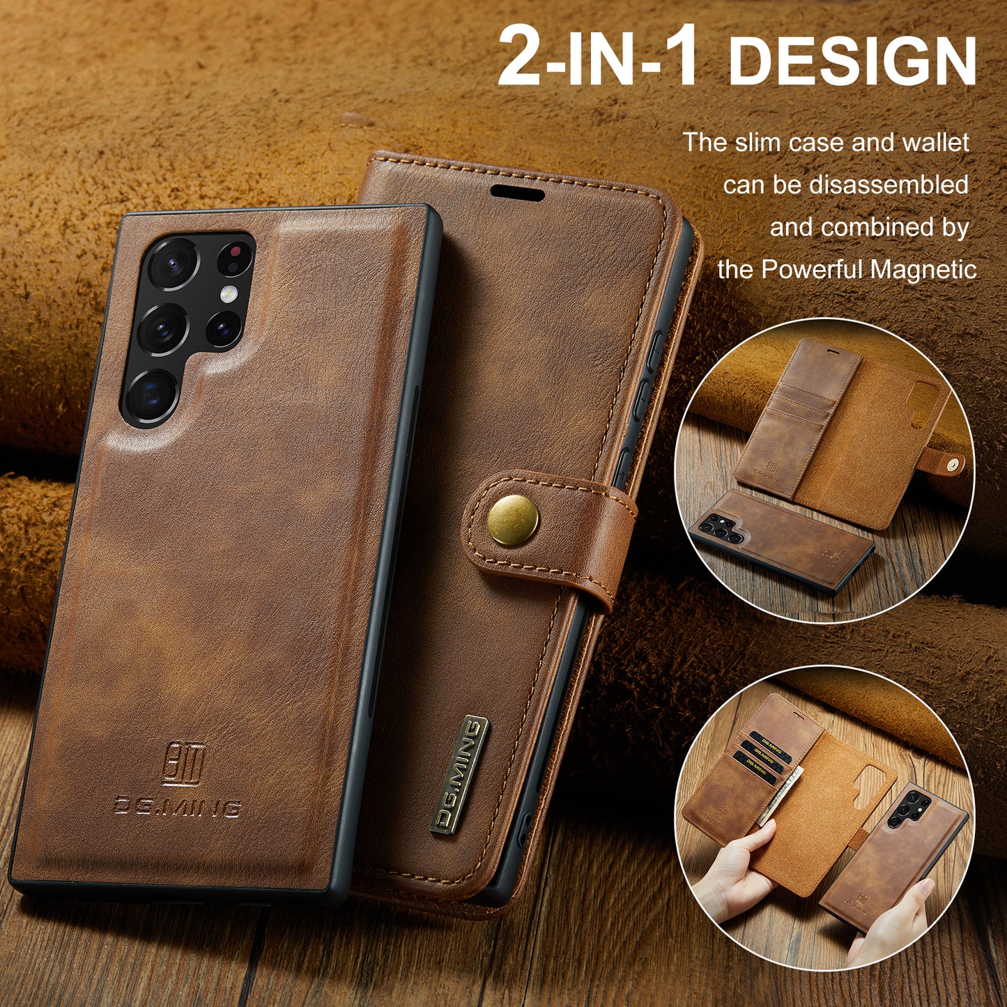 DG.MING Detachable 2 In 1 Wallet Galaxy S22 Ultra Leather Case