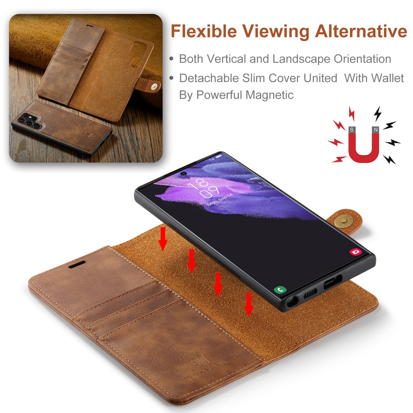 DG.MING Detachable 2 In 1 Wallet Galaxy S22 Ultra Leather Case