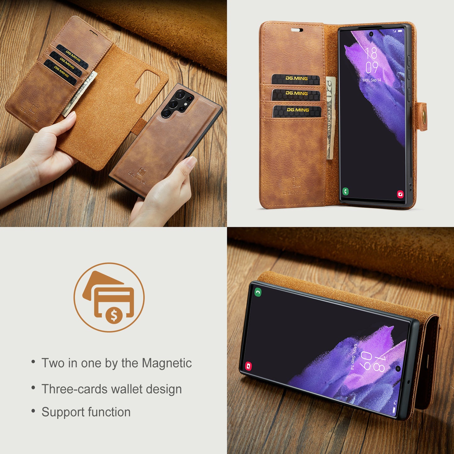 DG.MING Detachable 2 In 1 Wallet Galaxy S22 Ultra Leather Case