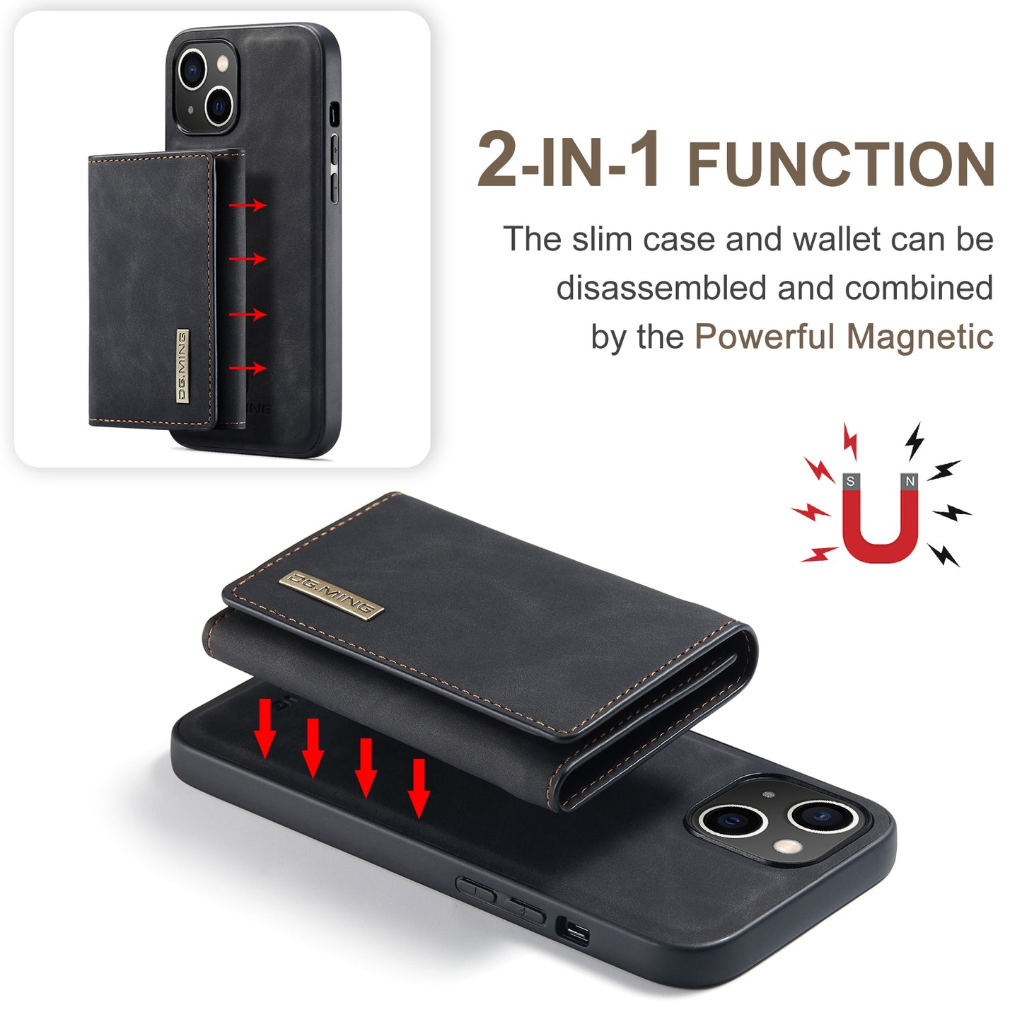 DG.MING Detachable Magnetic Wallet iPhone 14 Plus Case