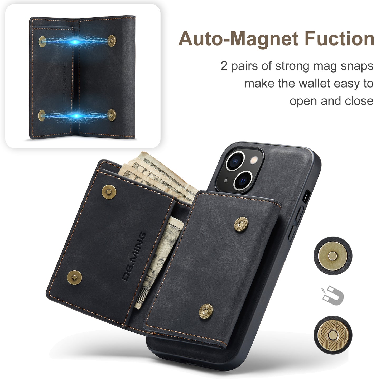 DG.MING Detachable Magnetic Wallet iPhone 14 Plus Case