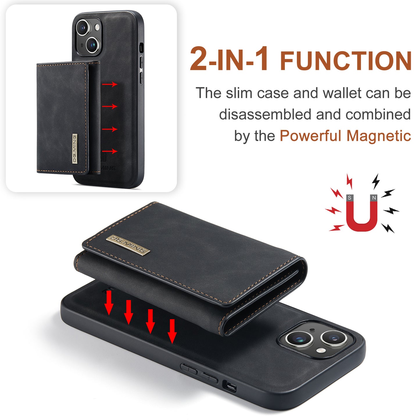 DG.MING Detachable Magnetic Wallet iPhone 15 Case