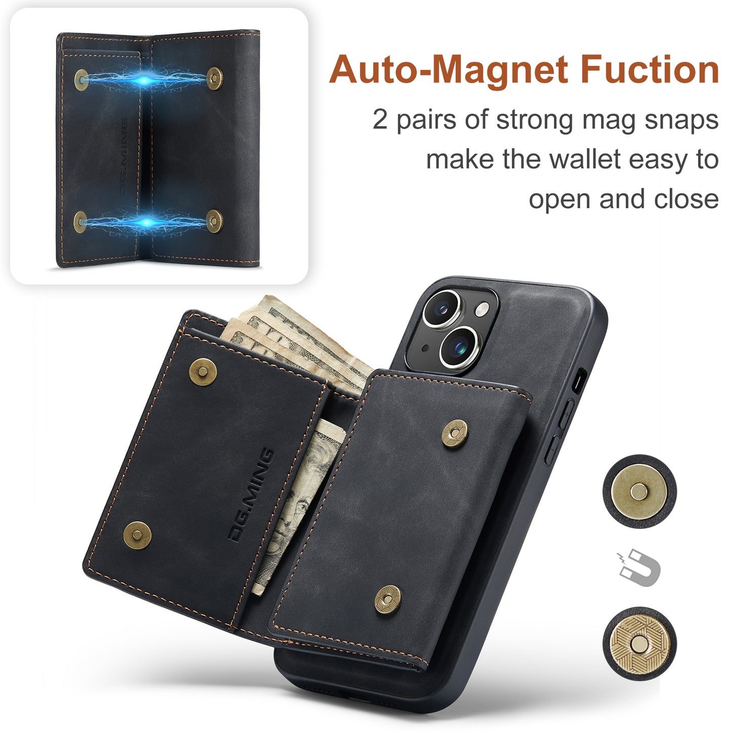 DG.MING Detachable Magnetic Wallet iPhone 15 Case