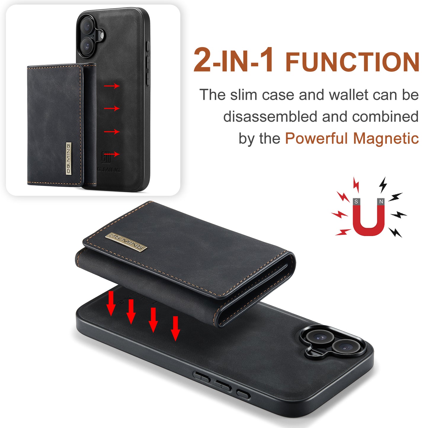 DG.MING Detachable Magnetic Wallet iPhone 16 Plus Case