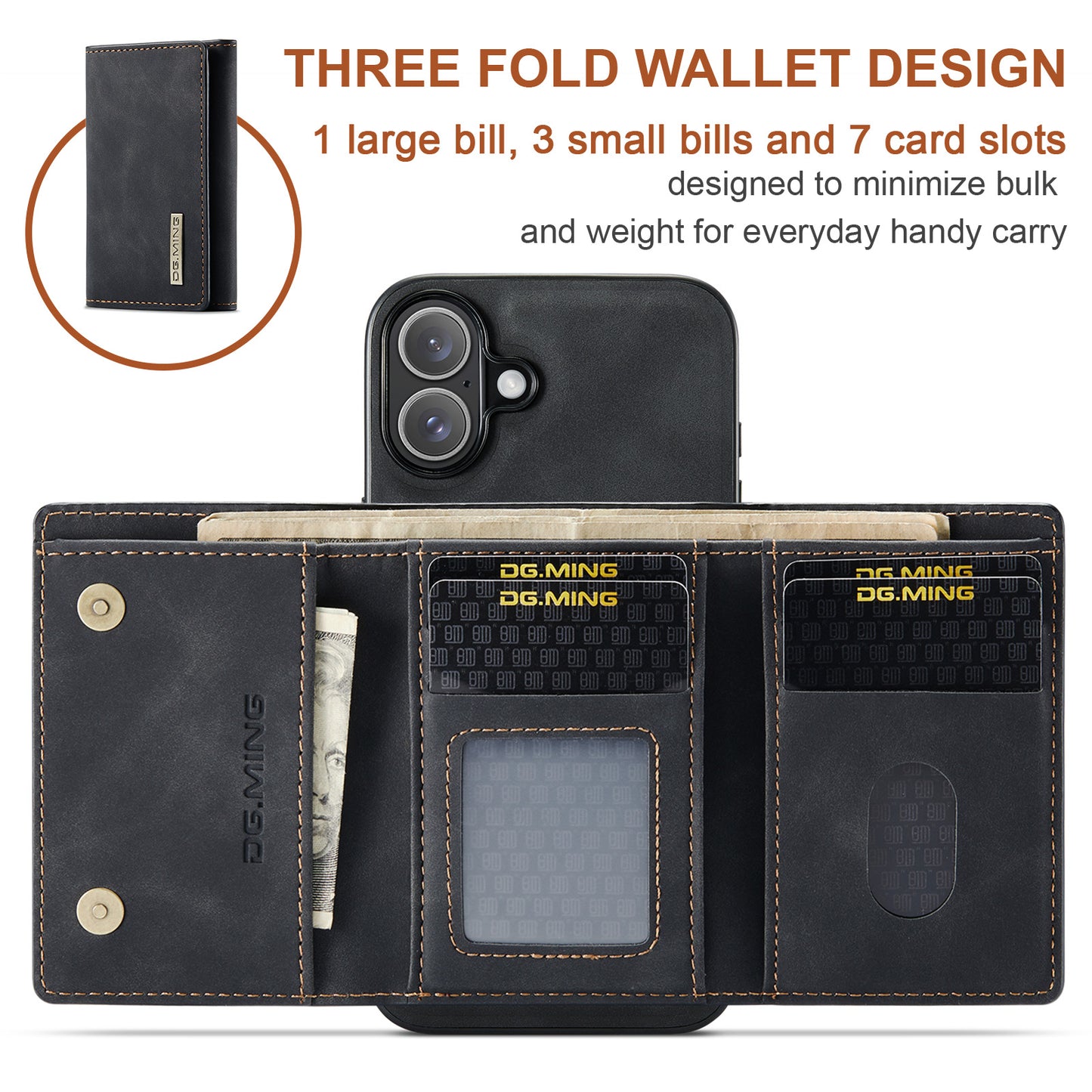 DG.MING Detachable Magnetic Wallet iPhone 16 Plus Case