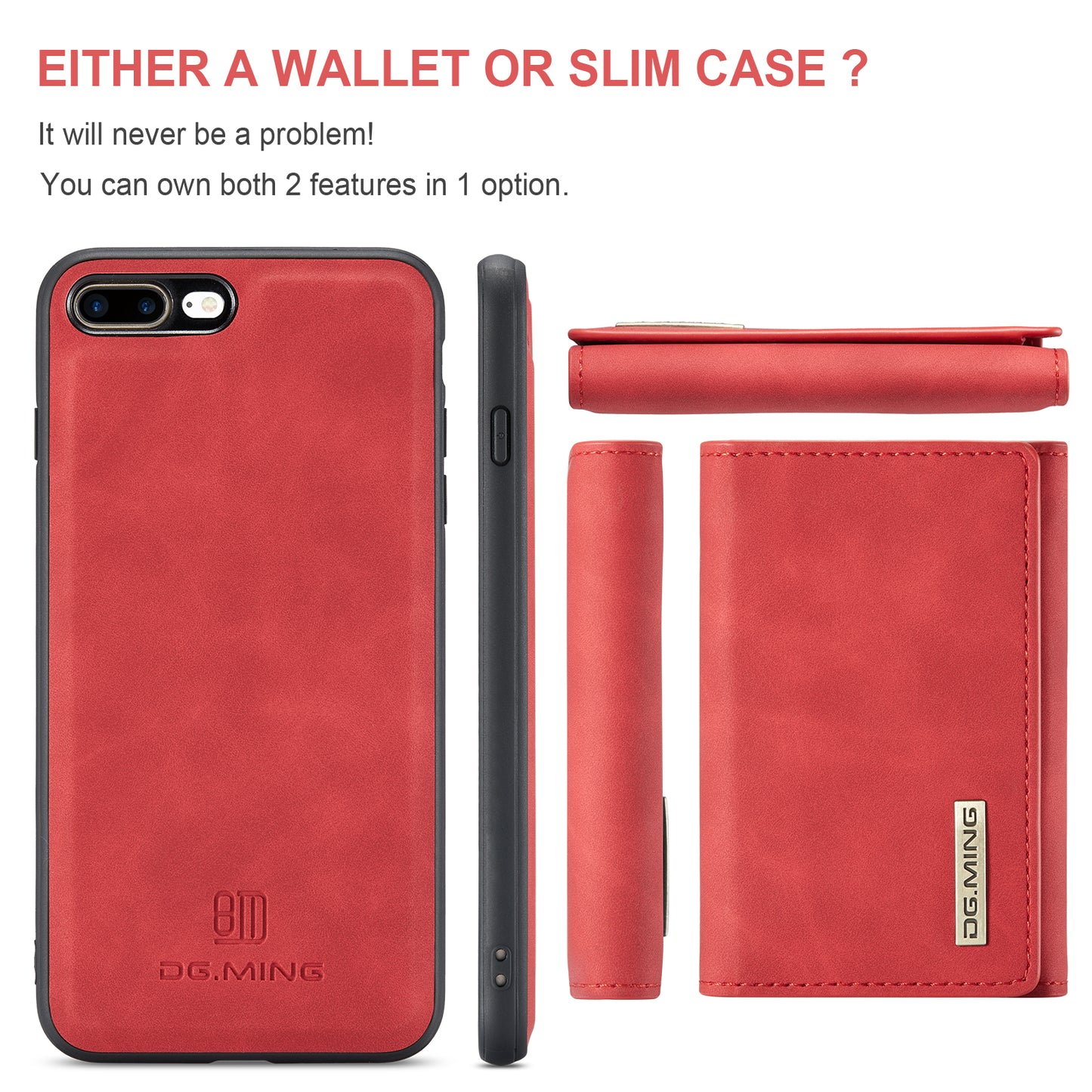 DG.MING Detachable Magnetic Wallet iPhone 8 Plus Case