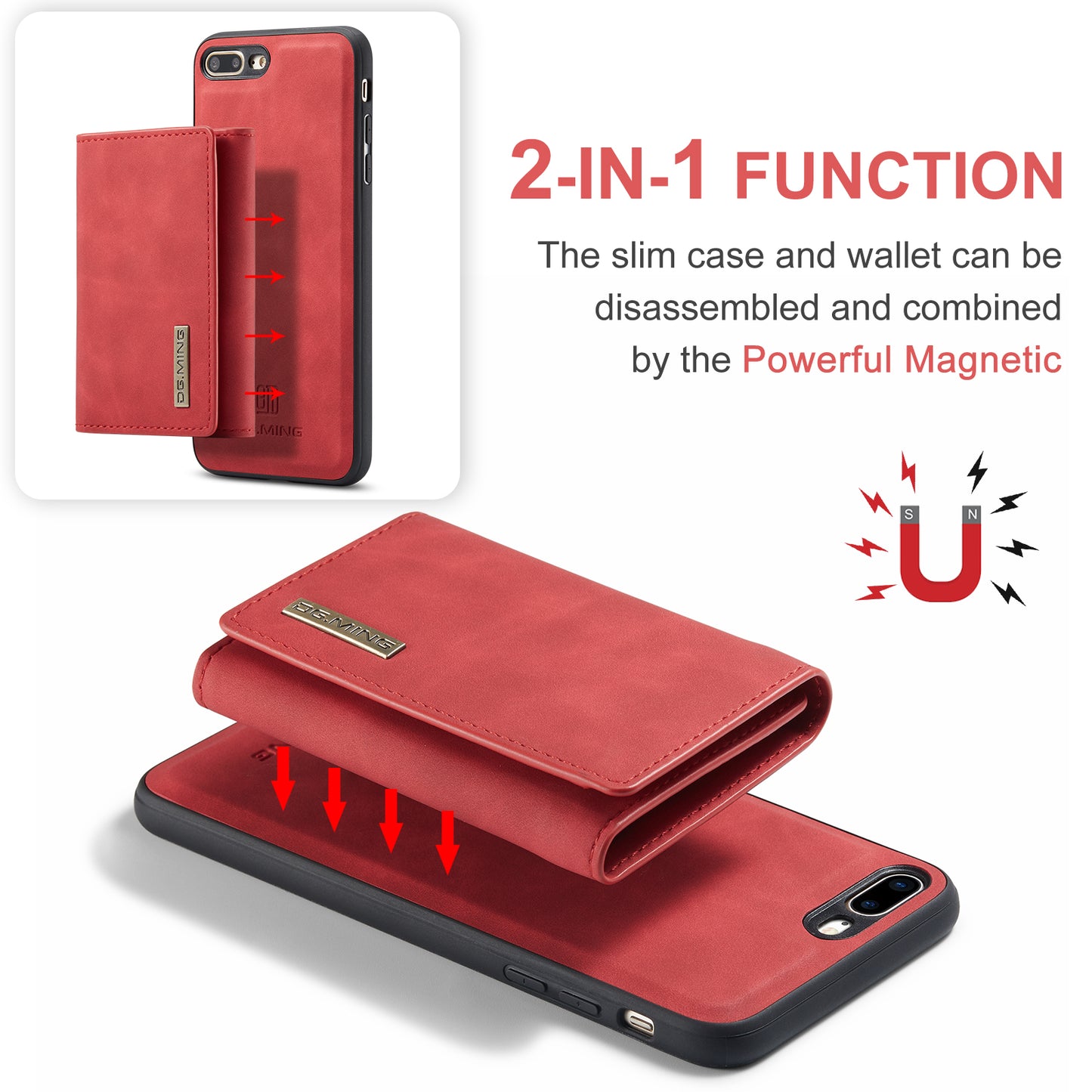 DG.MING Detachable Magnetic Wallet iPhone 8 Plus Case