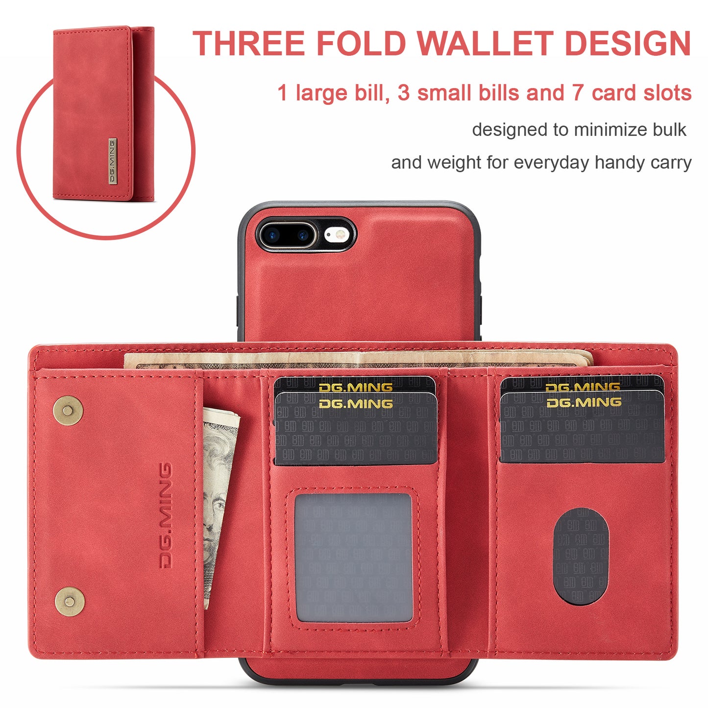 DG.MING Detachable Magnetic Wallet iPhone 8 Plus Case