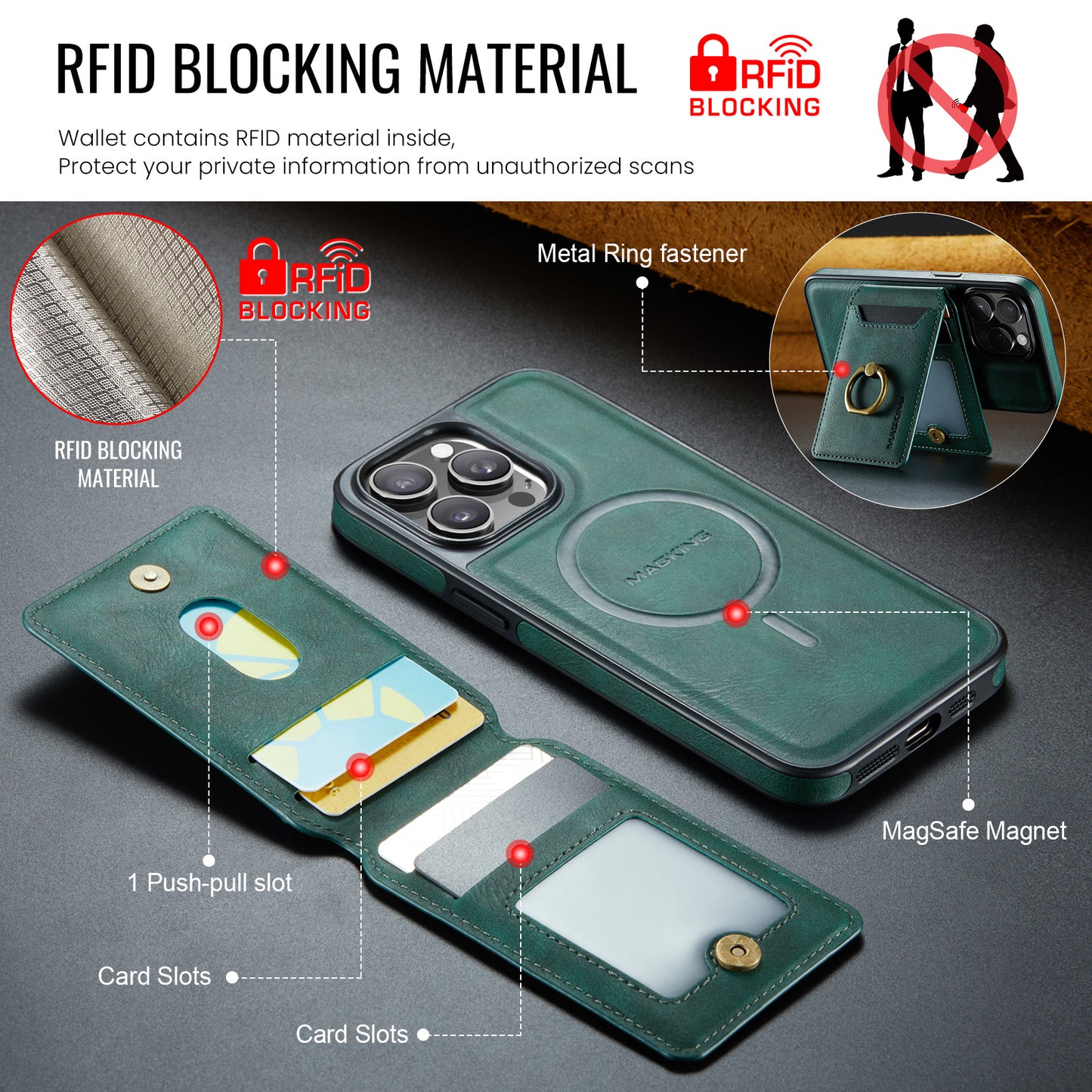 DG.MING Detachable Ring Wallet iPhone 16 Pro Max Case Magsafe