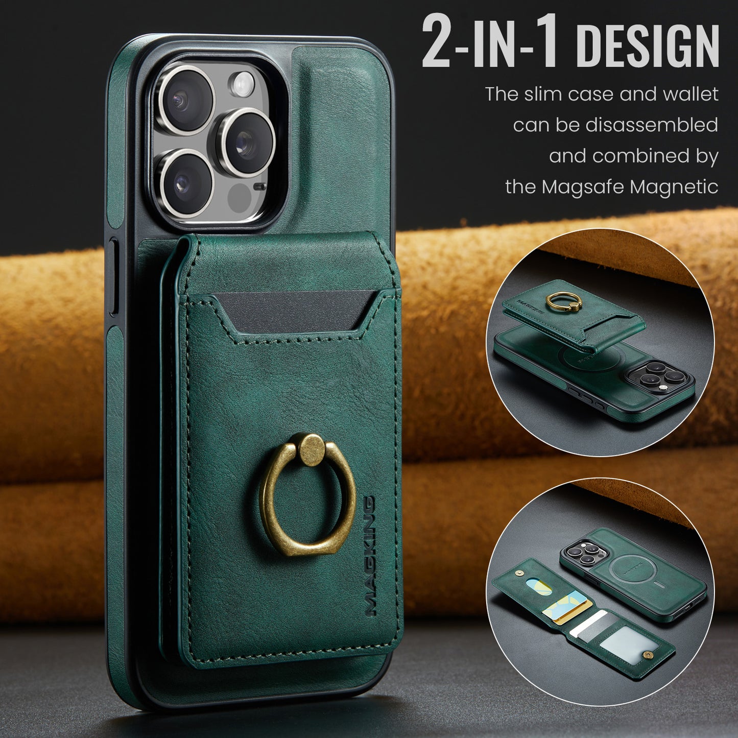 DG.MING Detachable Ring Wallet iPhone 16 Pro Max Case Magsafe