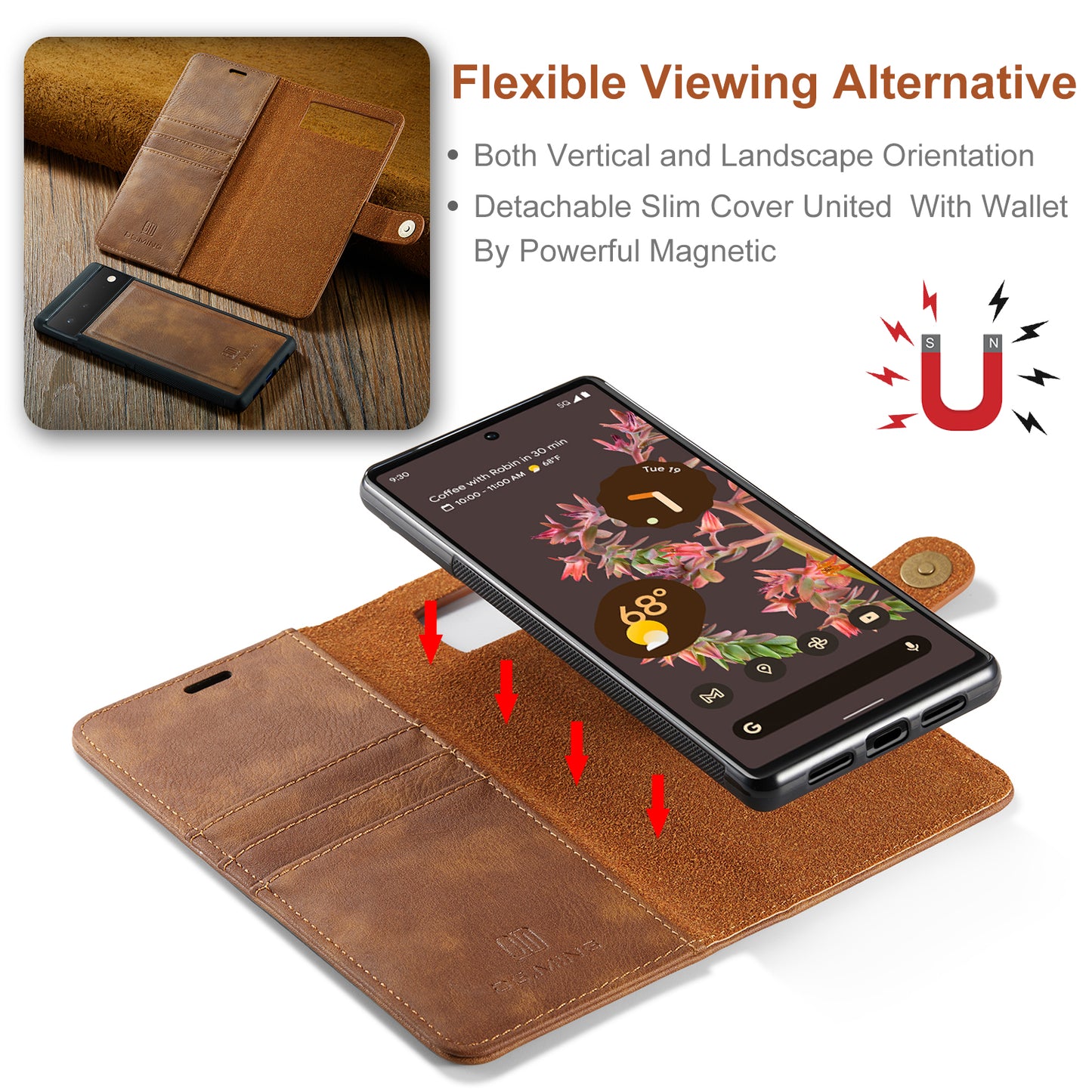 DG.MING Detachable 2 In 1 Wallet Google Pixel 6 Leather Case