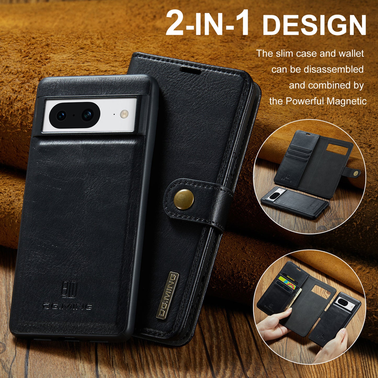 DG.MING Detachable 2 In 1 Wallet Google Pixel 9 Leather Case