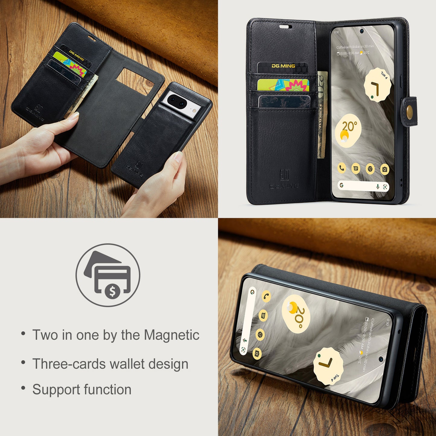 DG.MING Detachable 2 In 1 Wallet Google Pixel 9 Leather Case