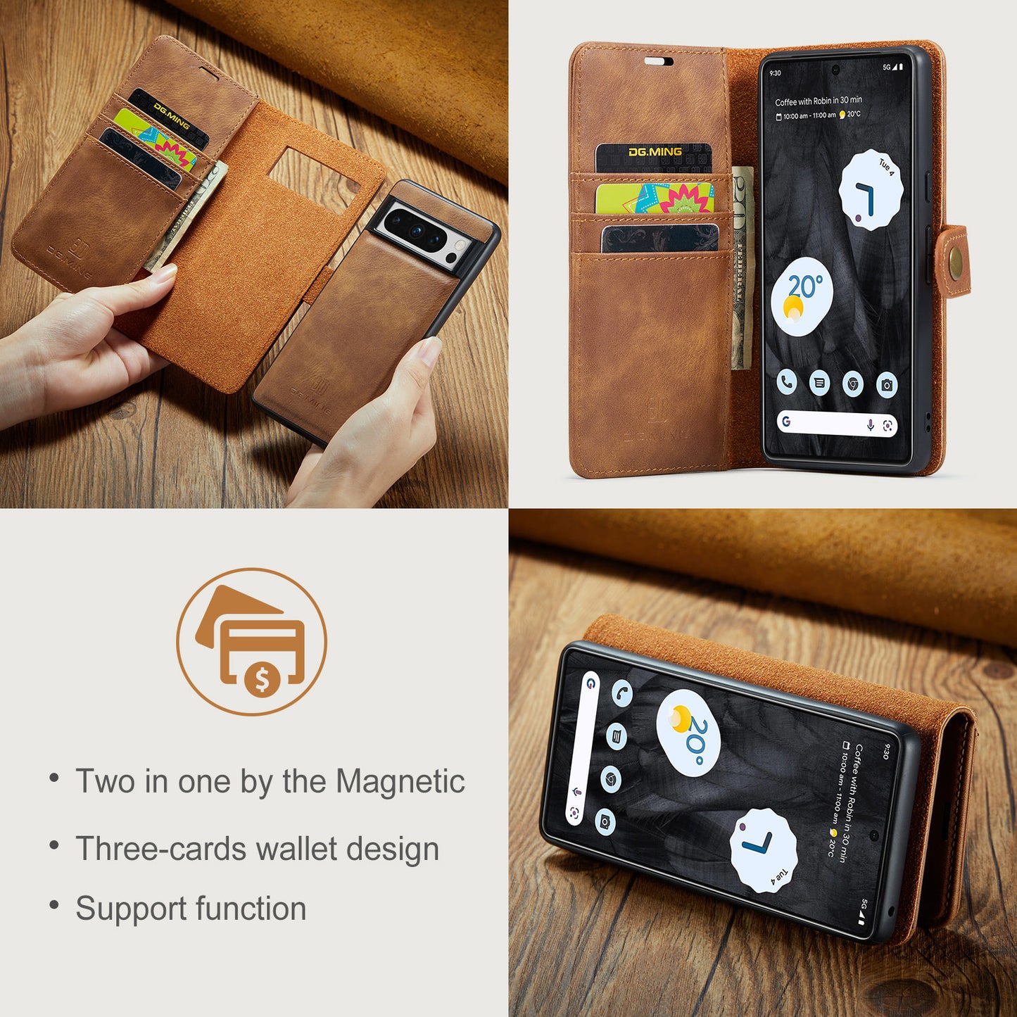 DG.MING Detachable 2 In 1 Wallet Google Pixel 9 Pro XL Leather Case