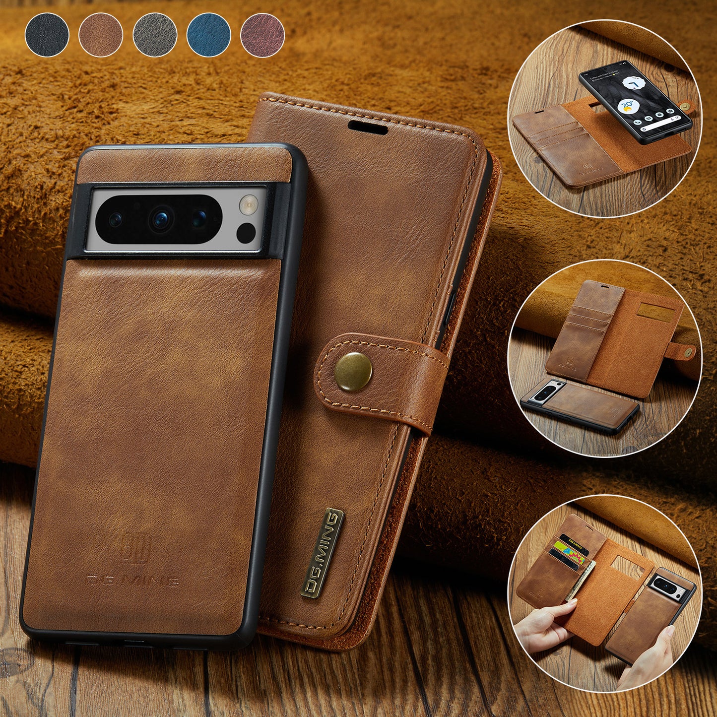 DG.MING Detachable 2 In 1 Wallet Google Pixel 9 Pro XL Leather Case