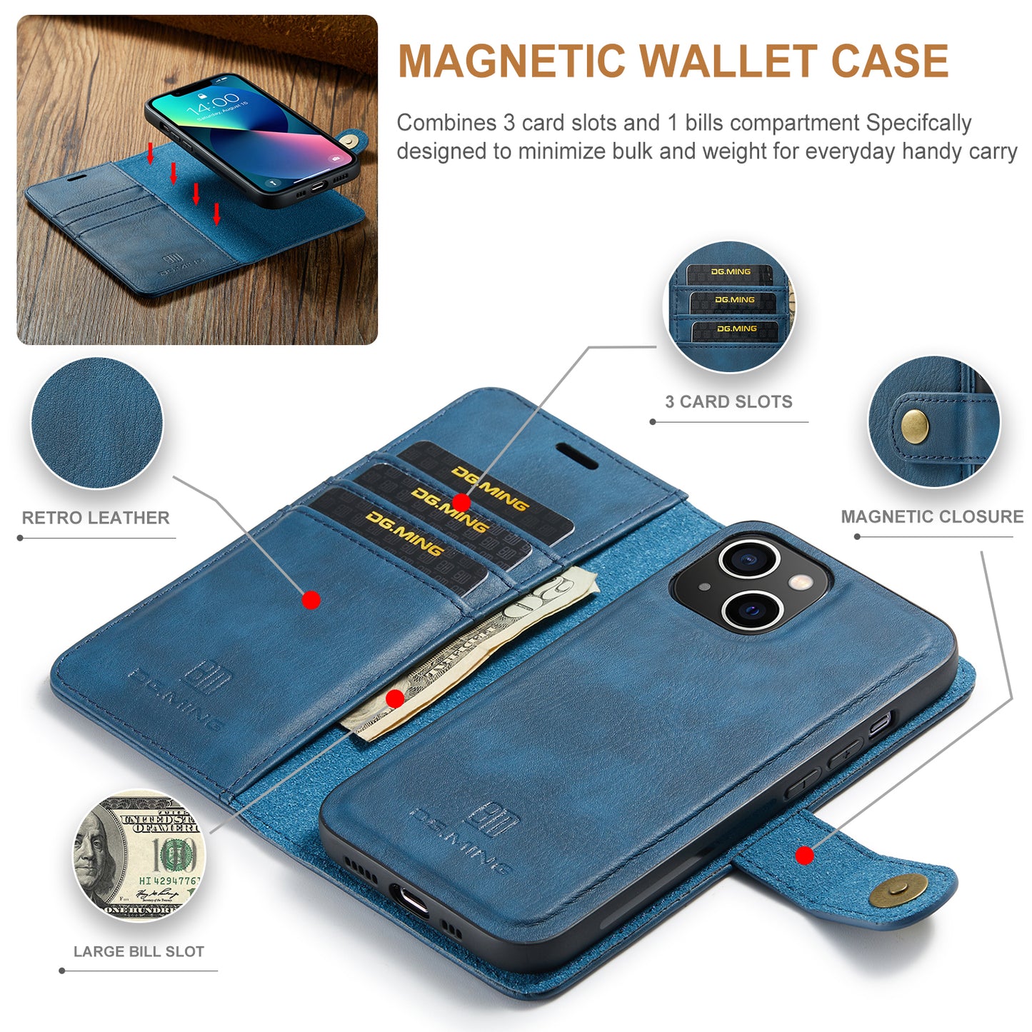 DG.MING Detachable 2 In 1 Wallet iPhone 13 Leather Case