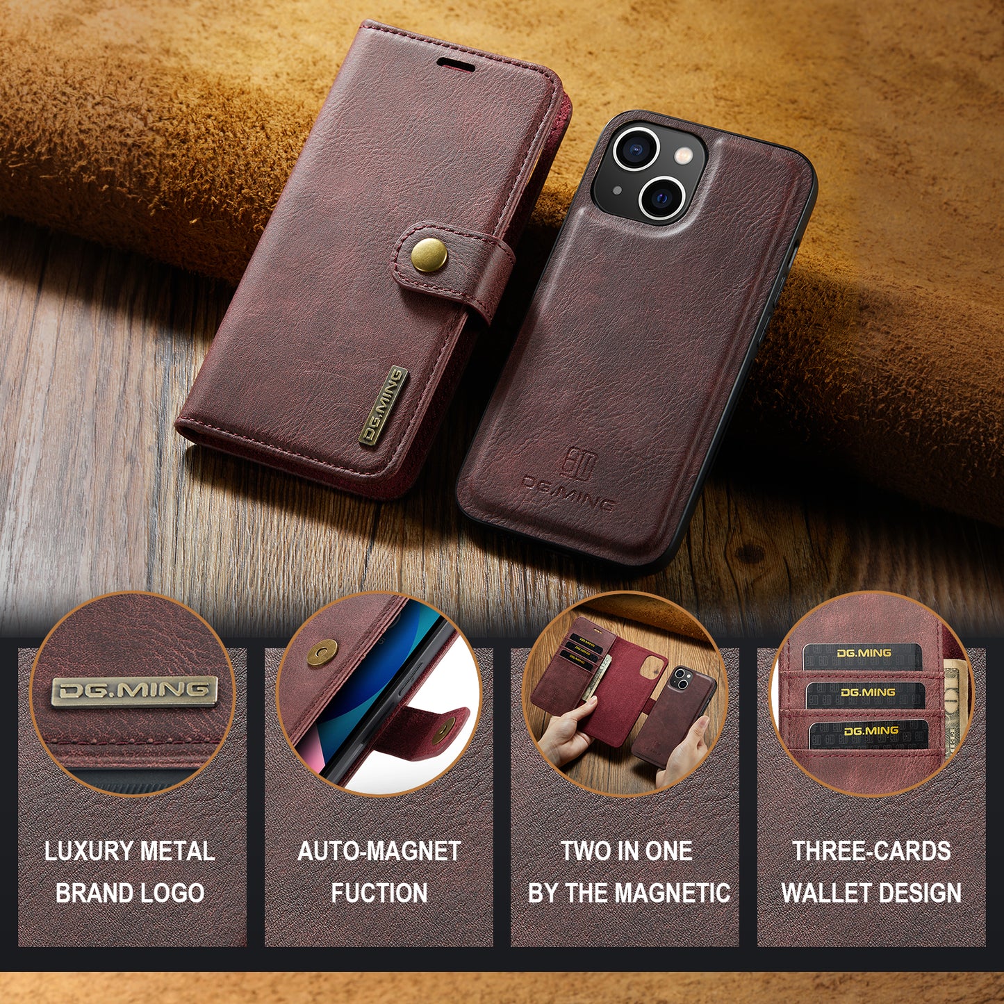 DG.MING Detachable 2 In 1 Wallet iPhone 13 Mini Leather Case