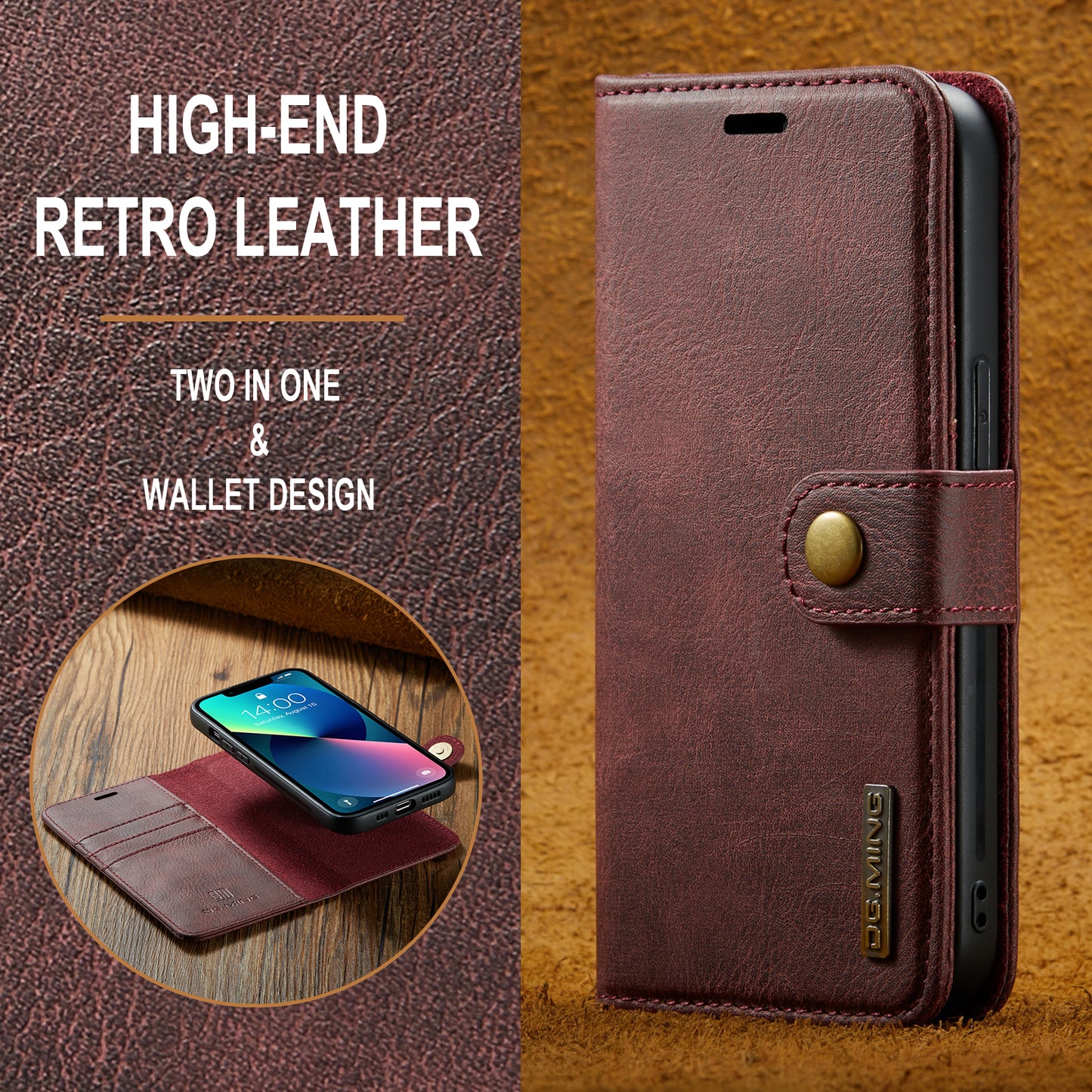 DG.MING Detachable 2 In 1 Wallet iPhone 13 Mini Leather Case