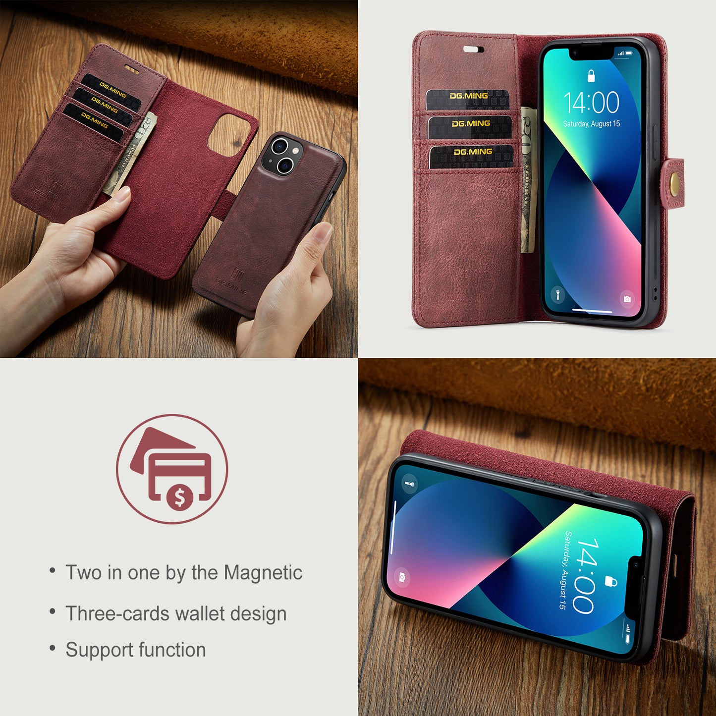 DG.MING Detachable 2 In 1 Wallet iPhone 13 Mini Leather Case