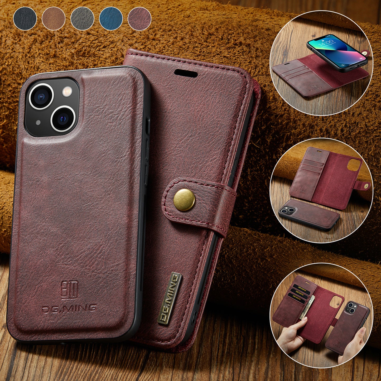 DG.MING Detachable 2 In 1 Wallet iPhone 13 Mini Leather Case