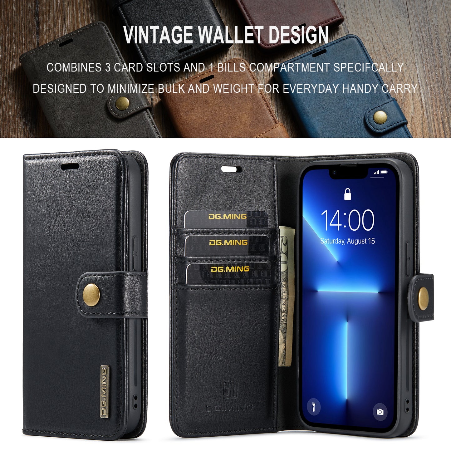 DG.MING Detachable 2 In 1 Wallet iPhone 13 Pro Leather Case