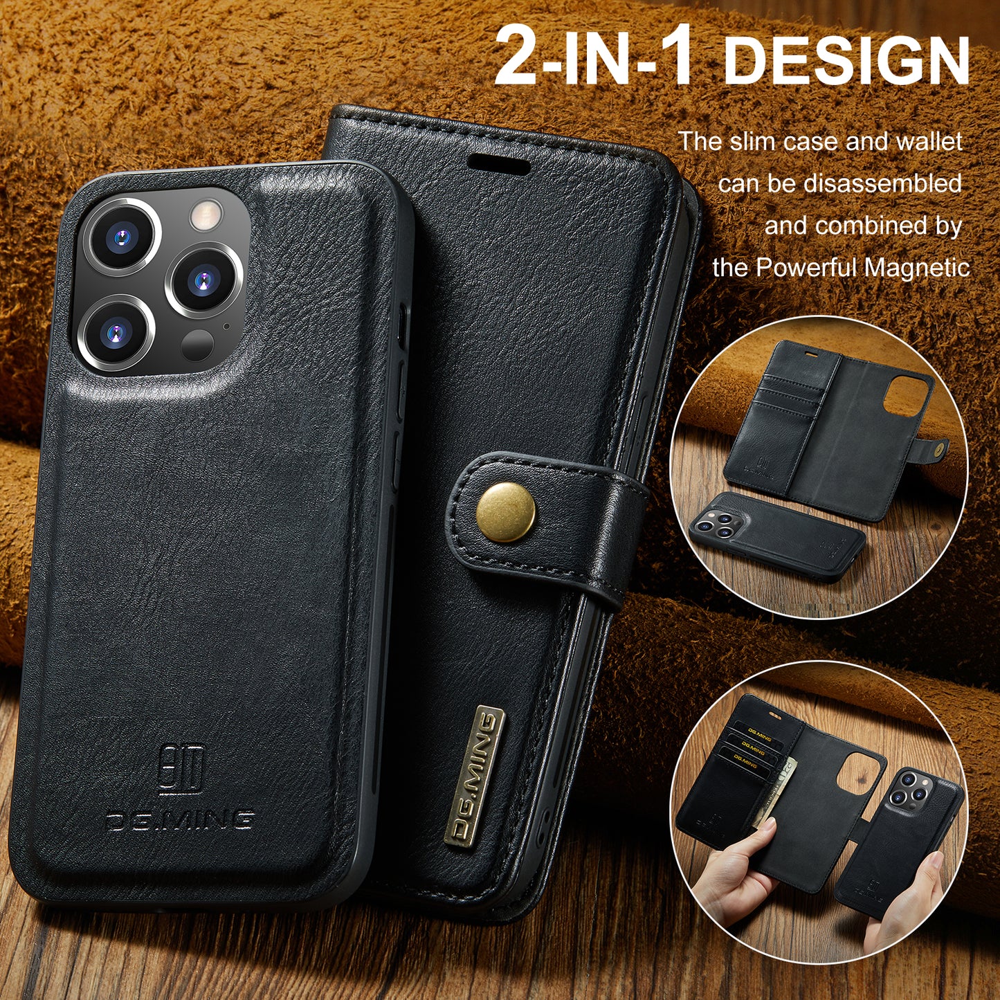 DG.MING Detachable 2 In 1 Wallet iPhone 13 Pro Leather Case